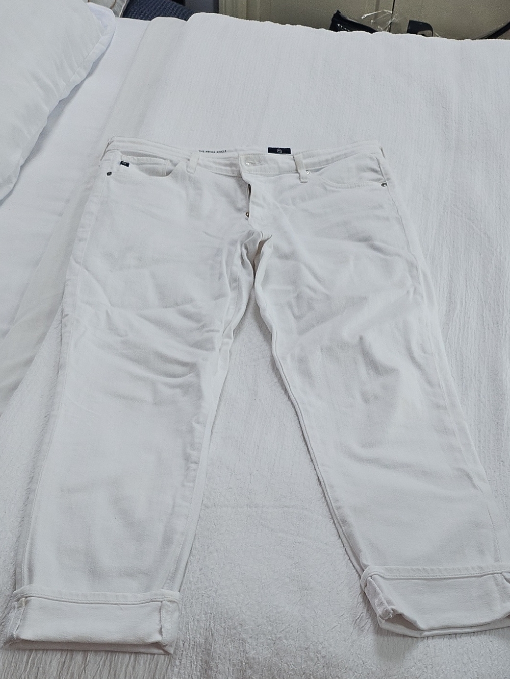 Ag Adriano Goldschmied White Cropped Roll-Up Jeans